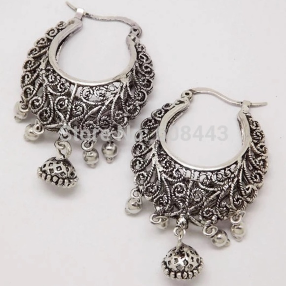 Tibetan Silver Vine Antique Vintage Loop Earrings - Picture 2 of 5